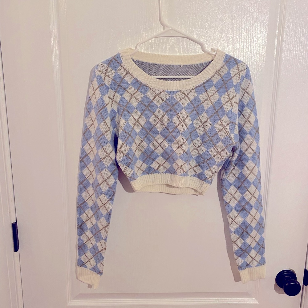 Cropped Argyle Sweater